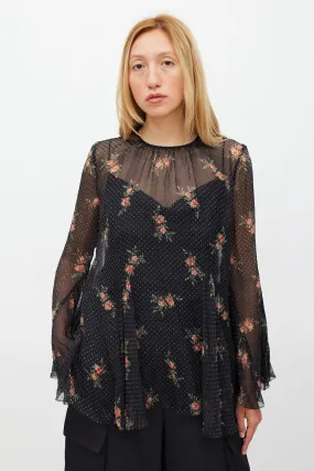 Black & Multi Colour Floral Folly Godet Top