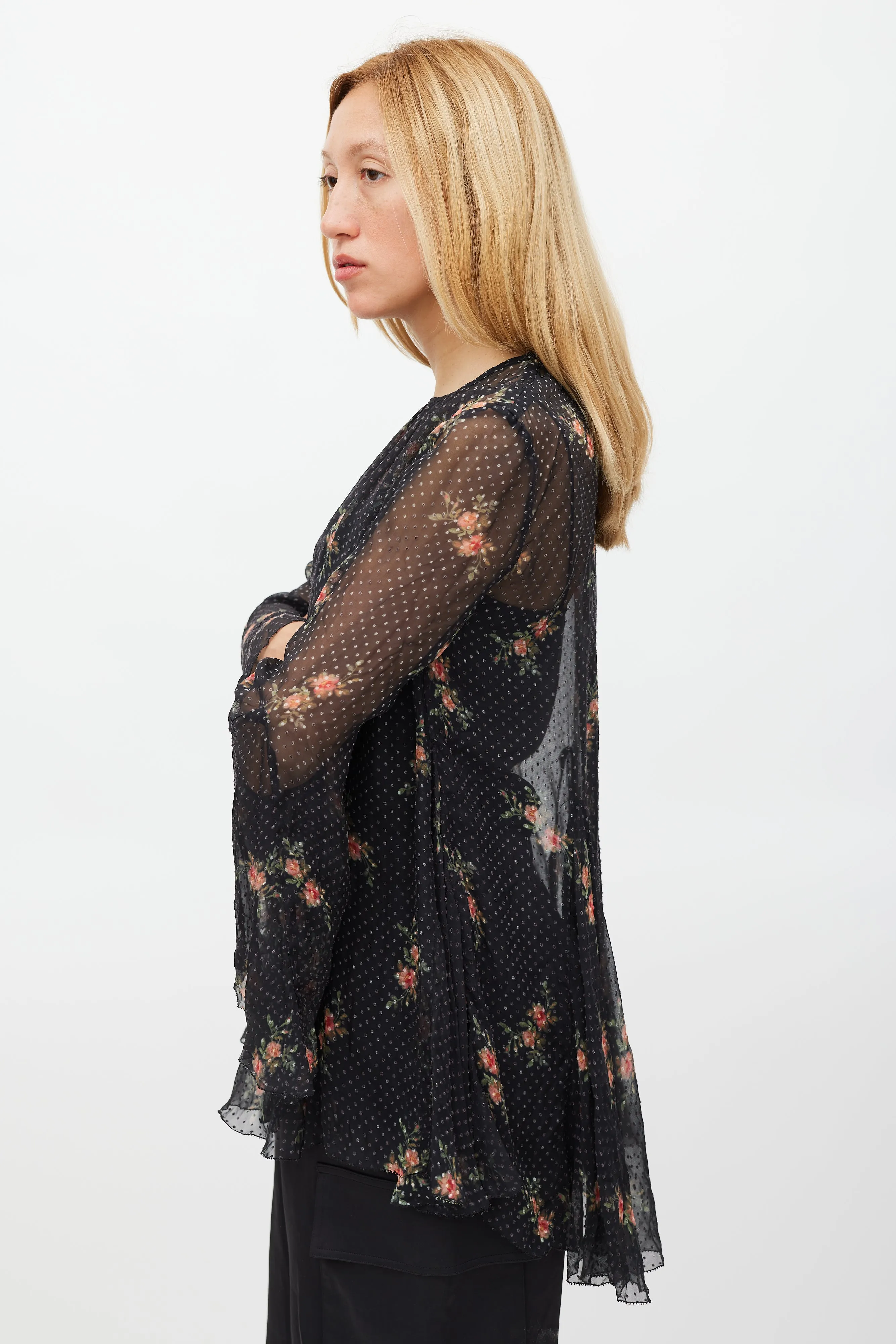 Black & Multi Colour Floral Folly Godet Top