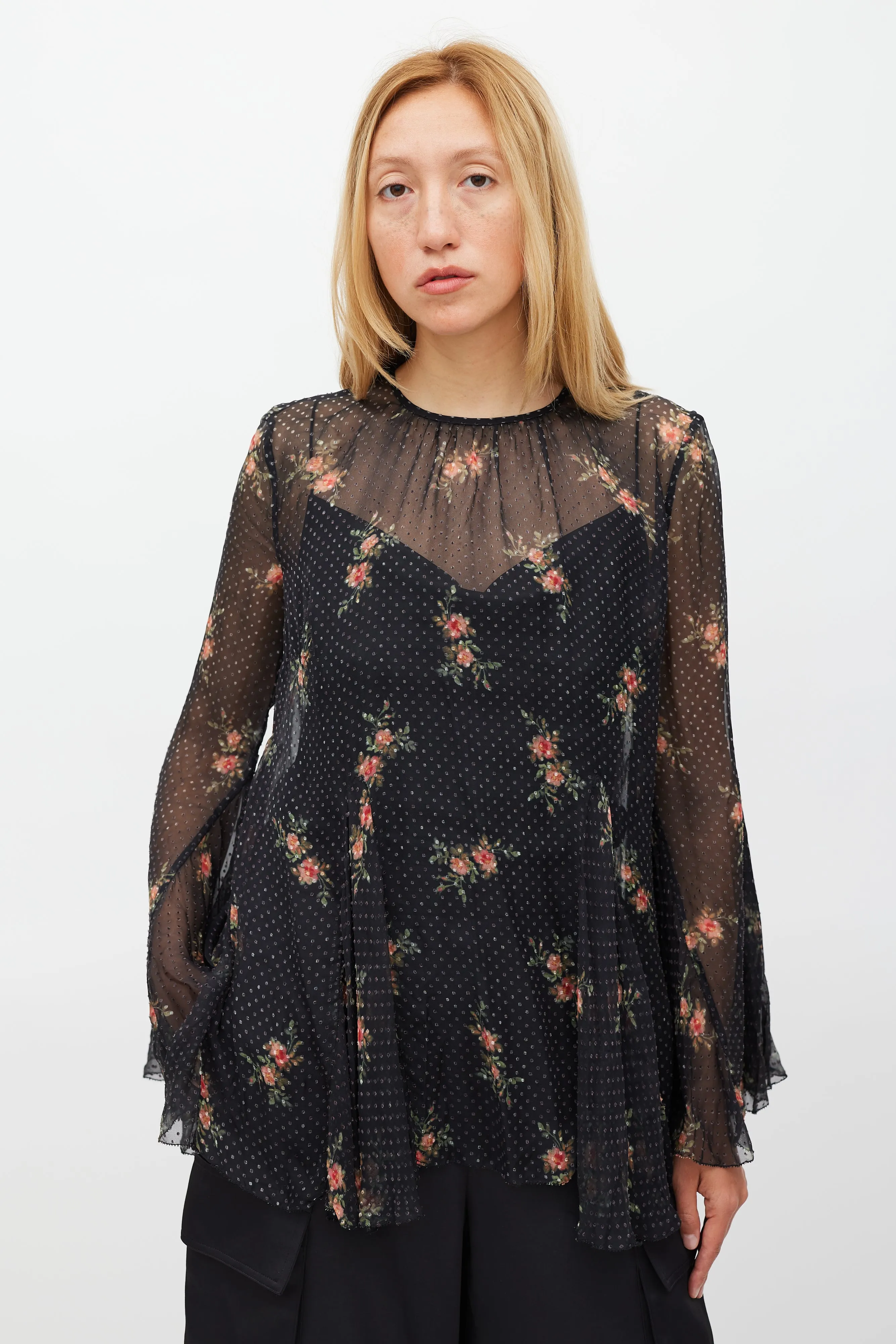 Black & Multi Colour Floral Folly Godet Top