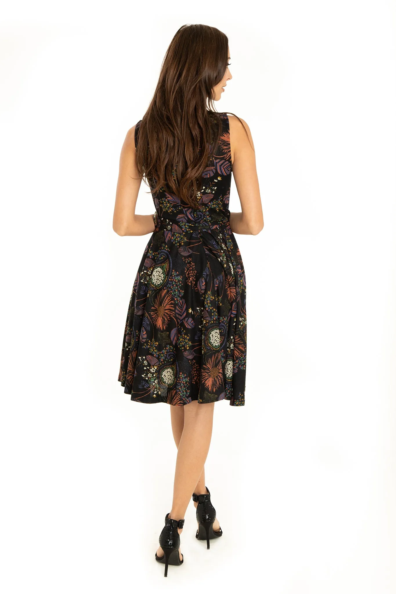 Black Florals Firework No Sleeve Knit Dress