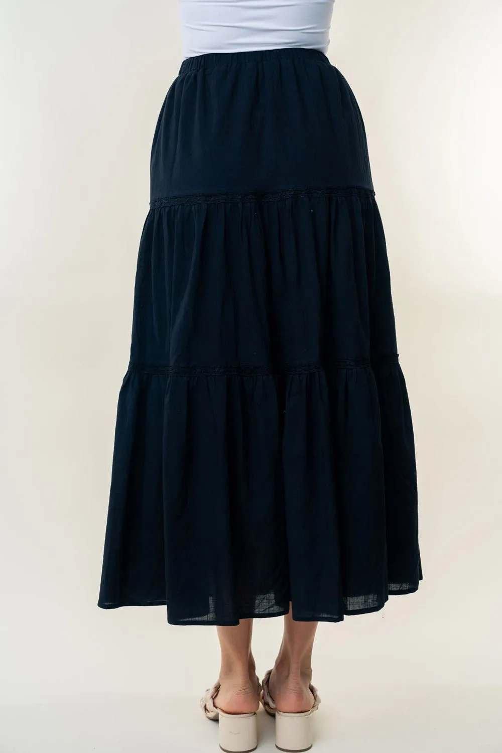 Black High Waisted Tiered Maxi Skirt