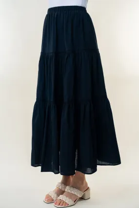 Black High Waisted Tiered Maxi Skirt