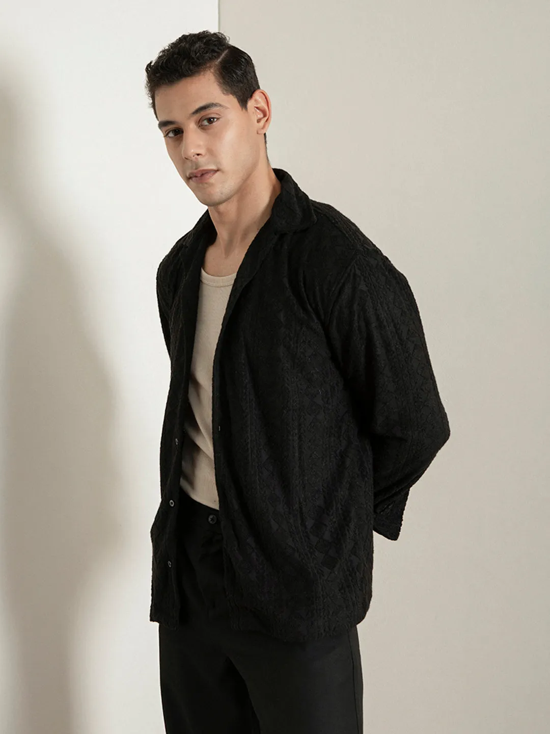 Black Self-Embroided Shirt