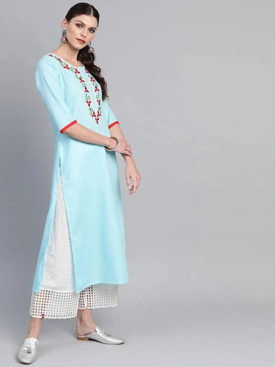 Blue Yoke Design Linen Kurta