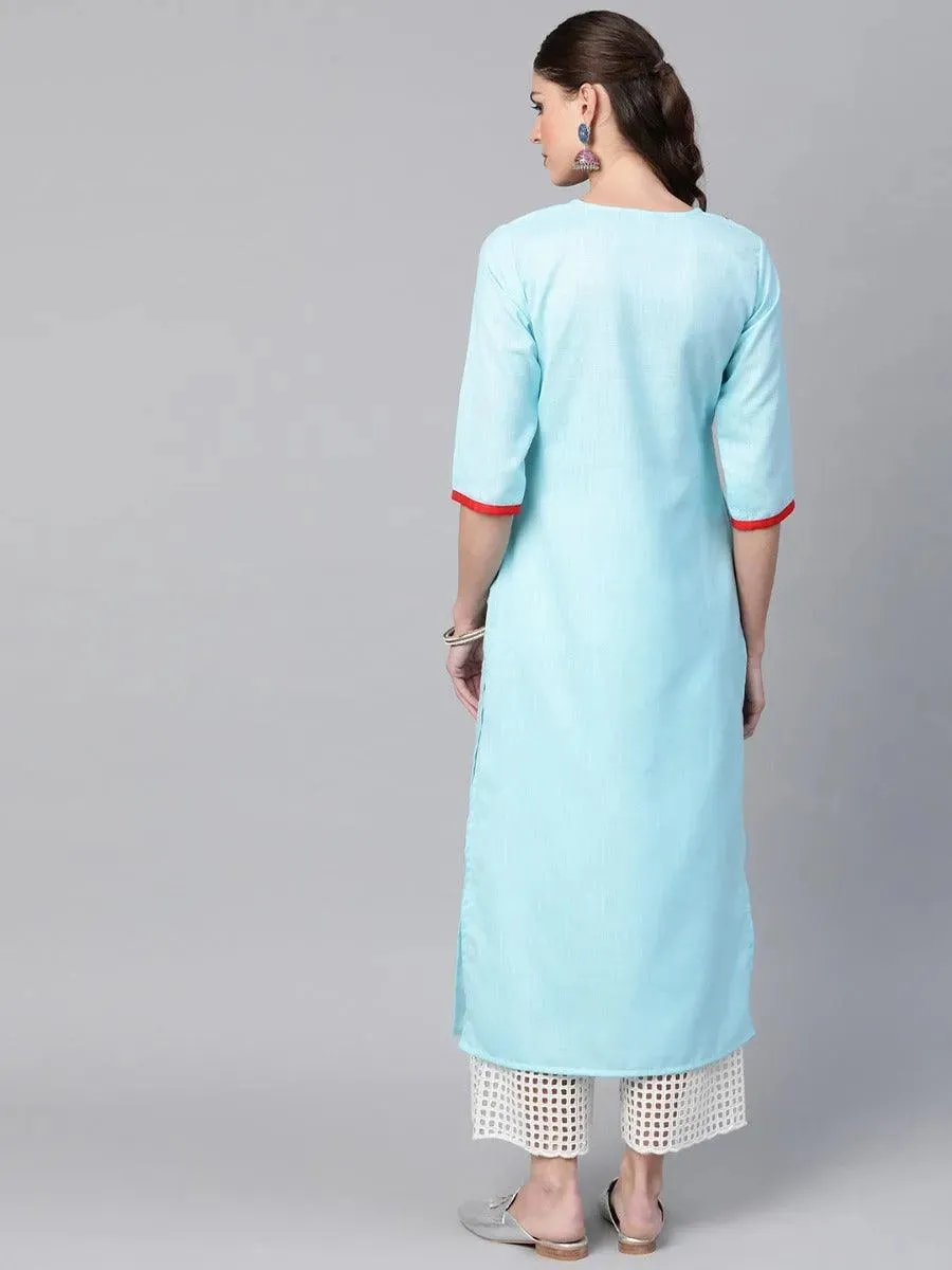 Blue Yoke Design Linen Kurta