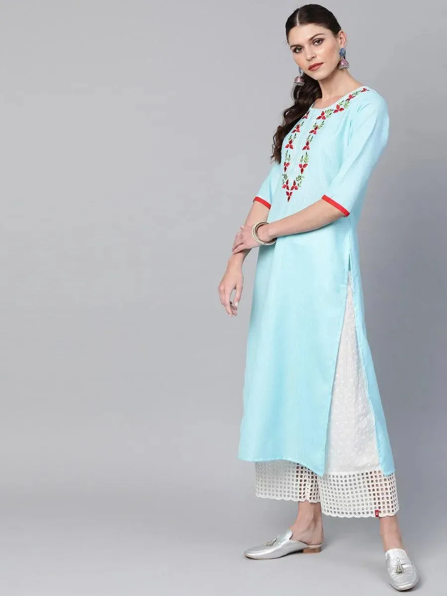 Blue Yoke Design Linen Kurta