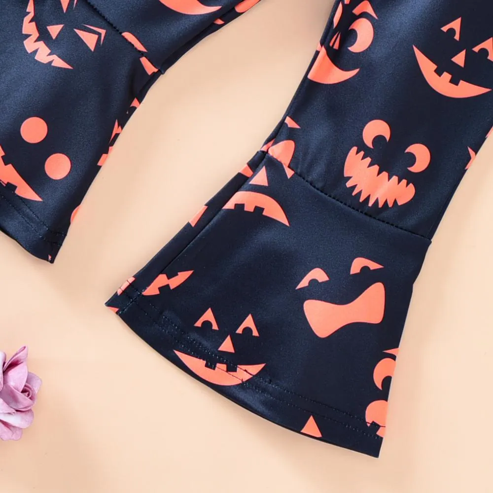 Boys and Girls Halloween Happy Jack-o-lantern Flared Pants Two-Piece Set Wholesale Kids Clothes