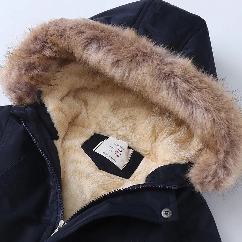 Boys Hooded Small Slit Plush Cotton Jacket