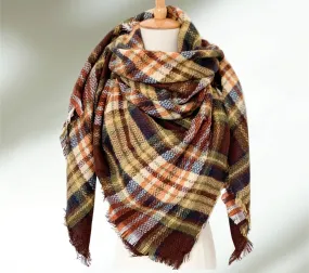 Brown, Orange and Yellow Blanket Scarf/ Oversized Scarf/ Plaid Shawl/ Bridesmaid Gifts/ Christmas Plaid Scarf/ Throw plaid blanket/ Plaid Women's Blanket Scarf/ Women Scarf/ Gifts for Her/ Women Shawl/ Bridesmaid Scarf/ Fall Scarf