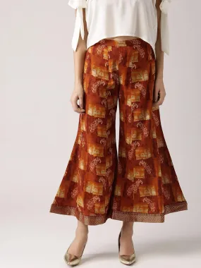 Brown Printed Rayon Palazzos