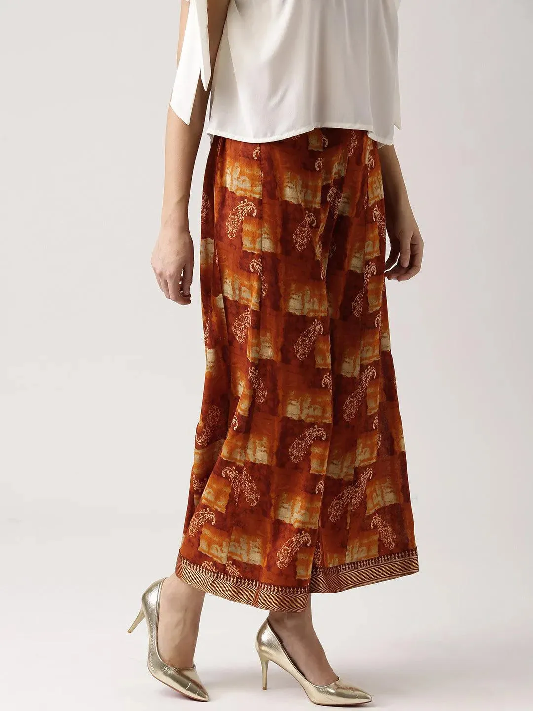 Brown Printed Rayon Palazzos