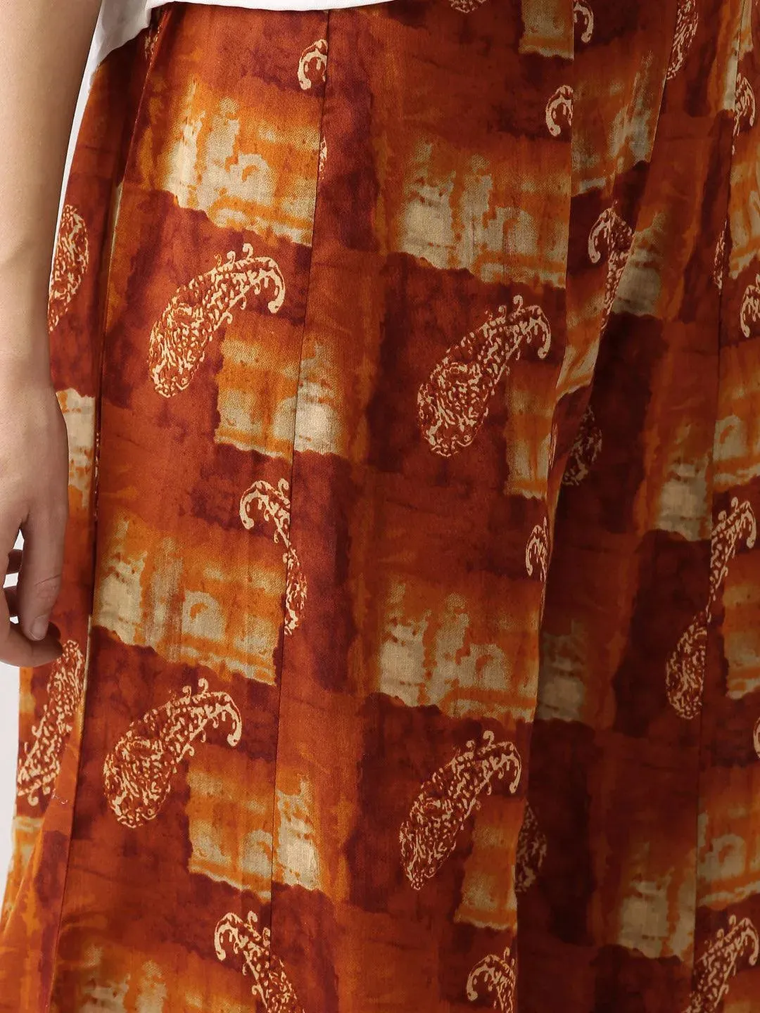 Brown Printed Rayon Palazzos