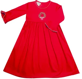 Christmas Wreath Red Knit Pima Cotton Girl's Dress