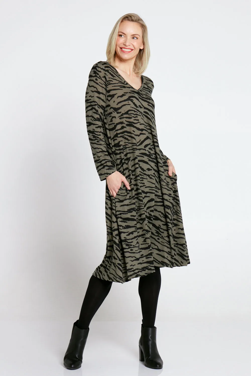 Christobel Winter Knit Dress - Khaki Animal