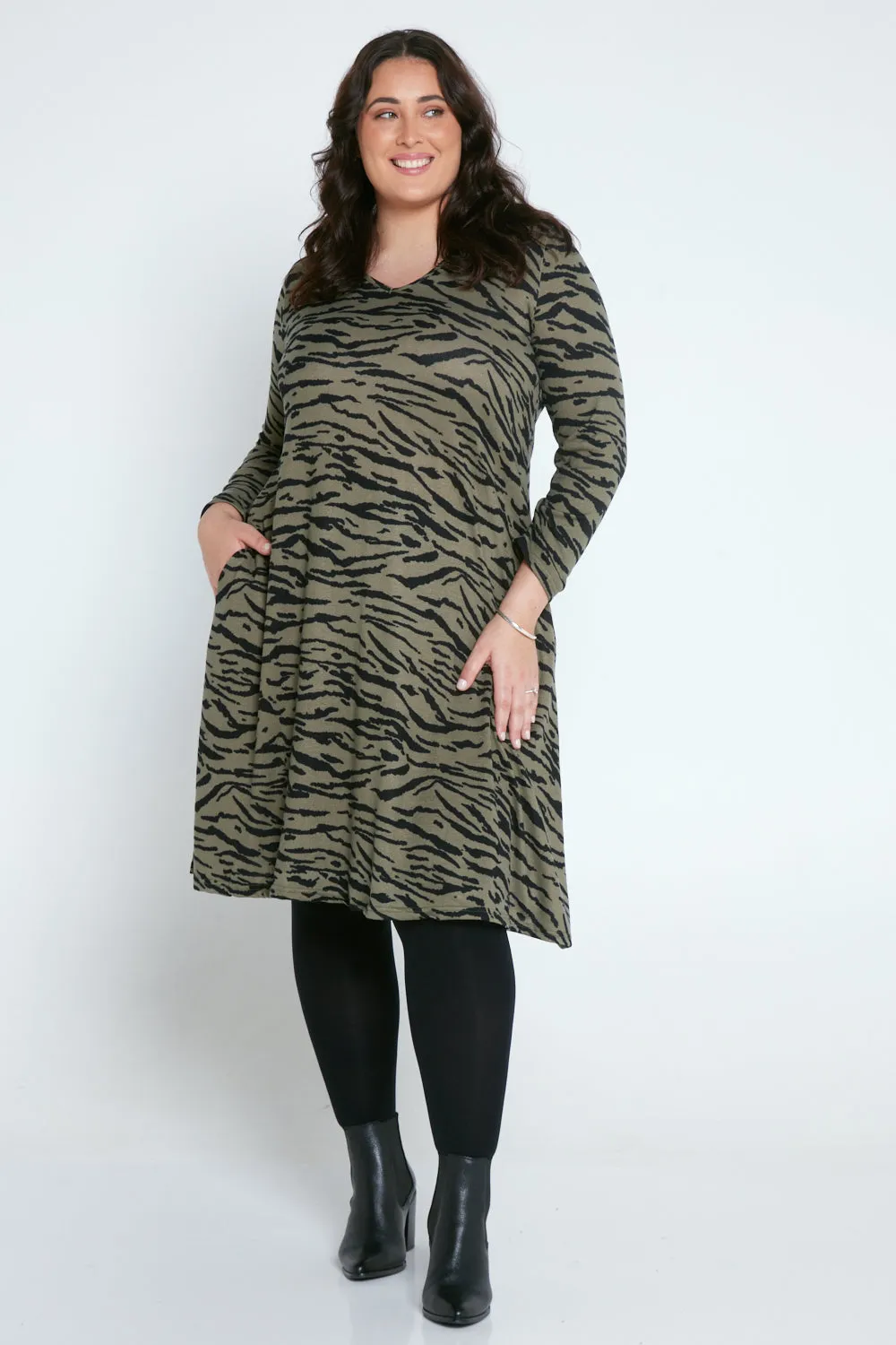 Christobel Winter Knit Dress - Khaki Animal