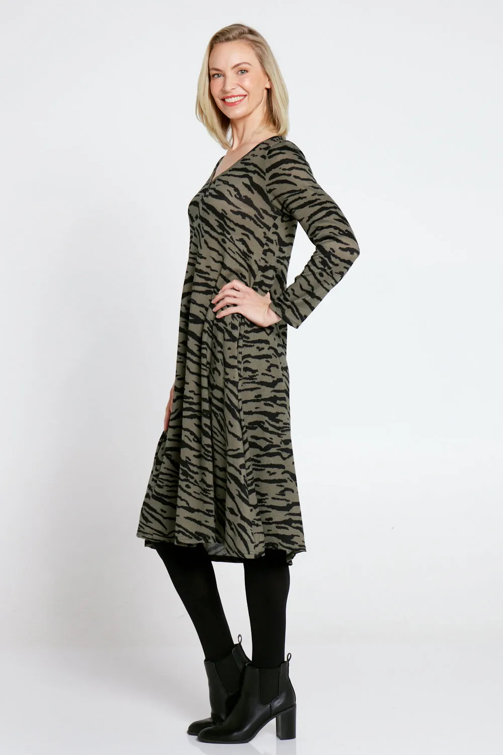 Christobel Winter Knit Dress - Khaki Animal