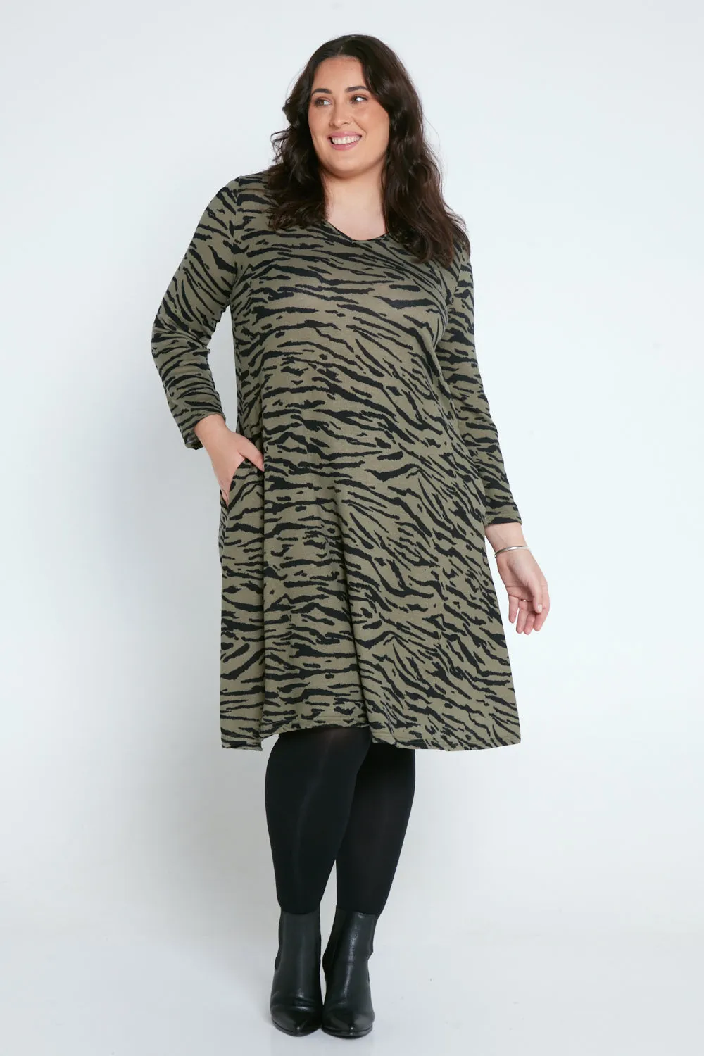 Christobel Winter Knit Dress - Khaki Animal