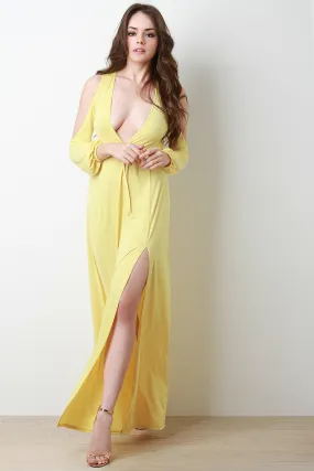 Cold Shoulder Thigh High Slit Maxi Dress