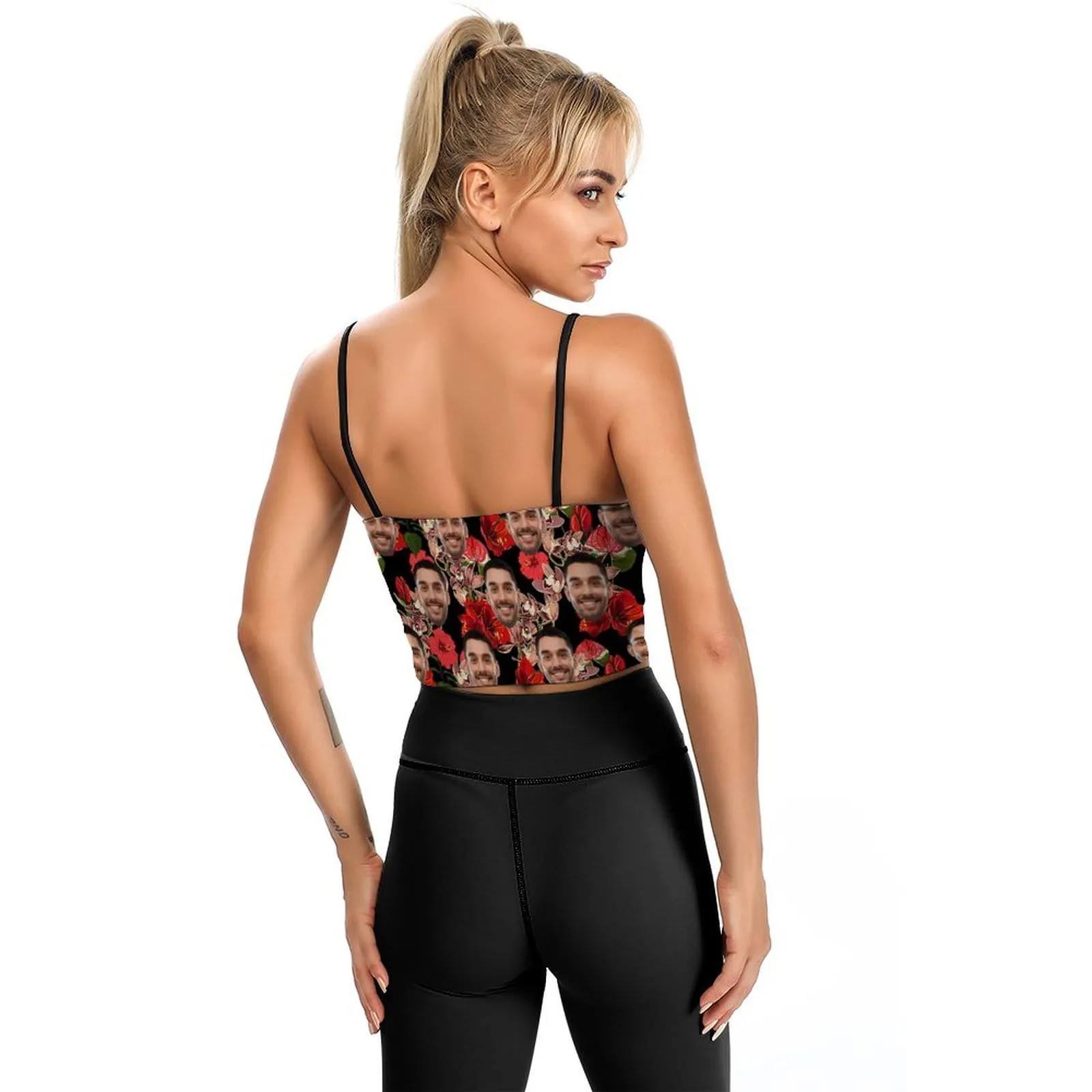 Custom Face Crop Tops Big Red Flower Women's Crop Camisole Top (With Chest Pad)