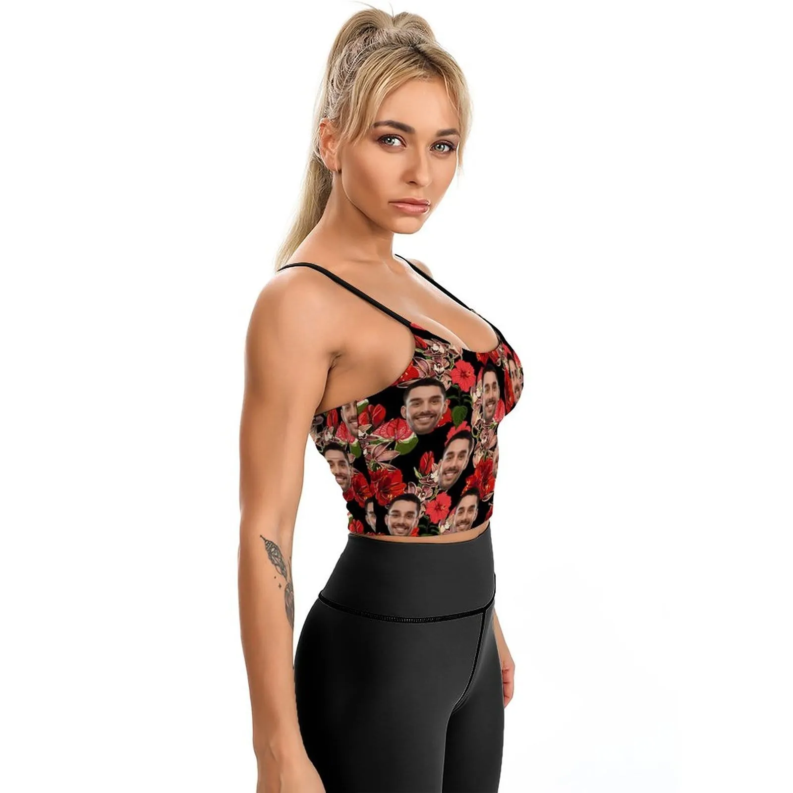 Custom Face Crop Tops Big Red Flower Women's Crop Camisole Top (With Chest Pad)