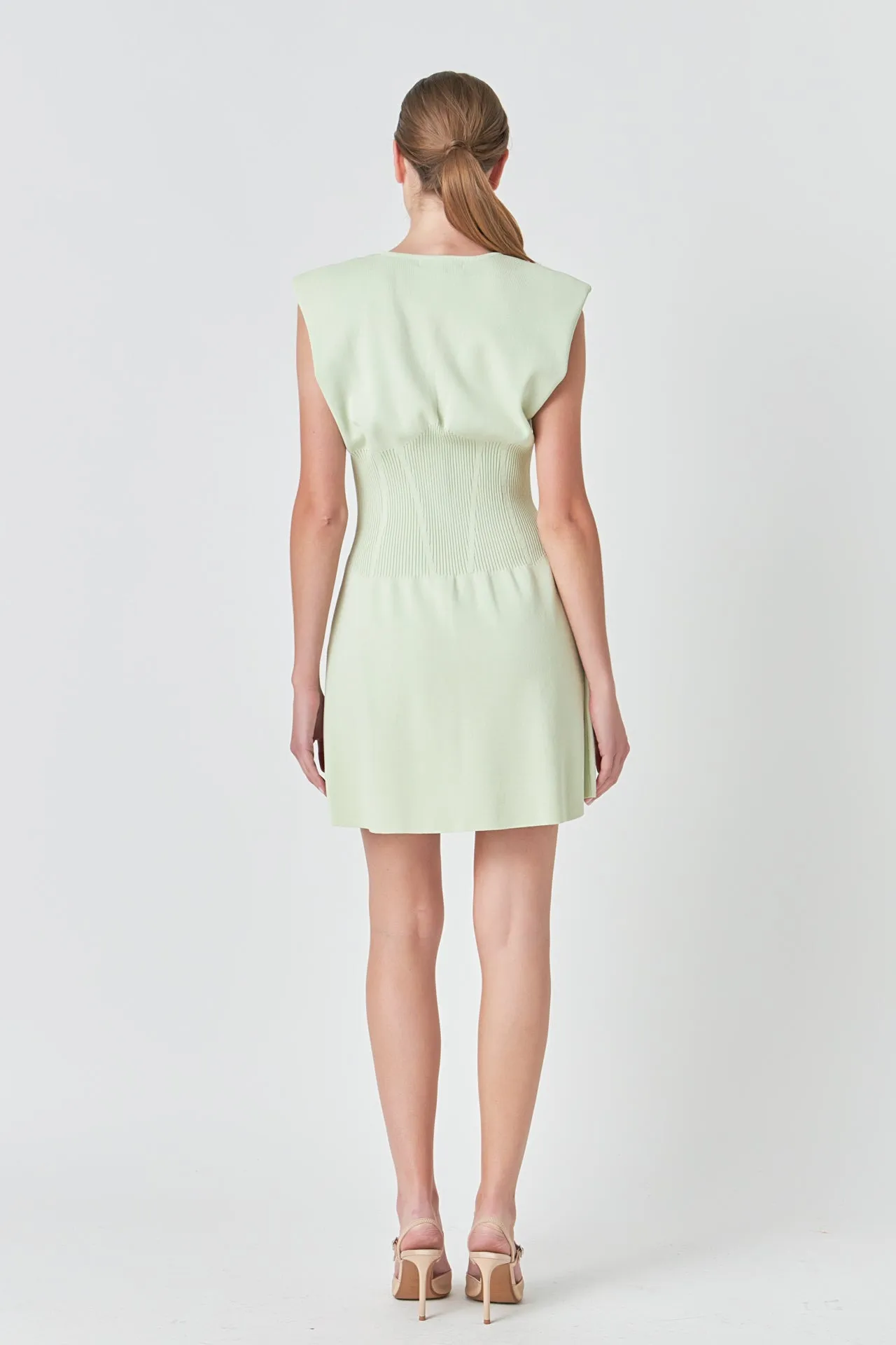 Endless Rose - Padded Shoulder Corset Detail Knit Mini Dress