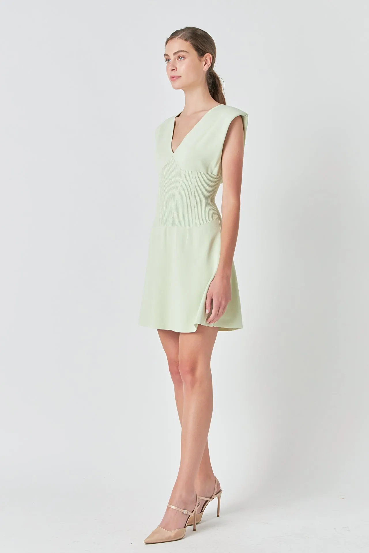 Endless Rose - Padded Shoulder Corset Detail Knit Mini Dress