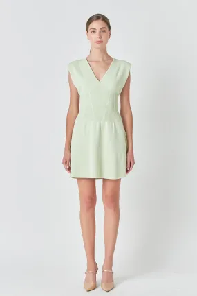 Endless Rose - Padded Shoulder Corset Detail Knit Mini Dress