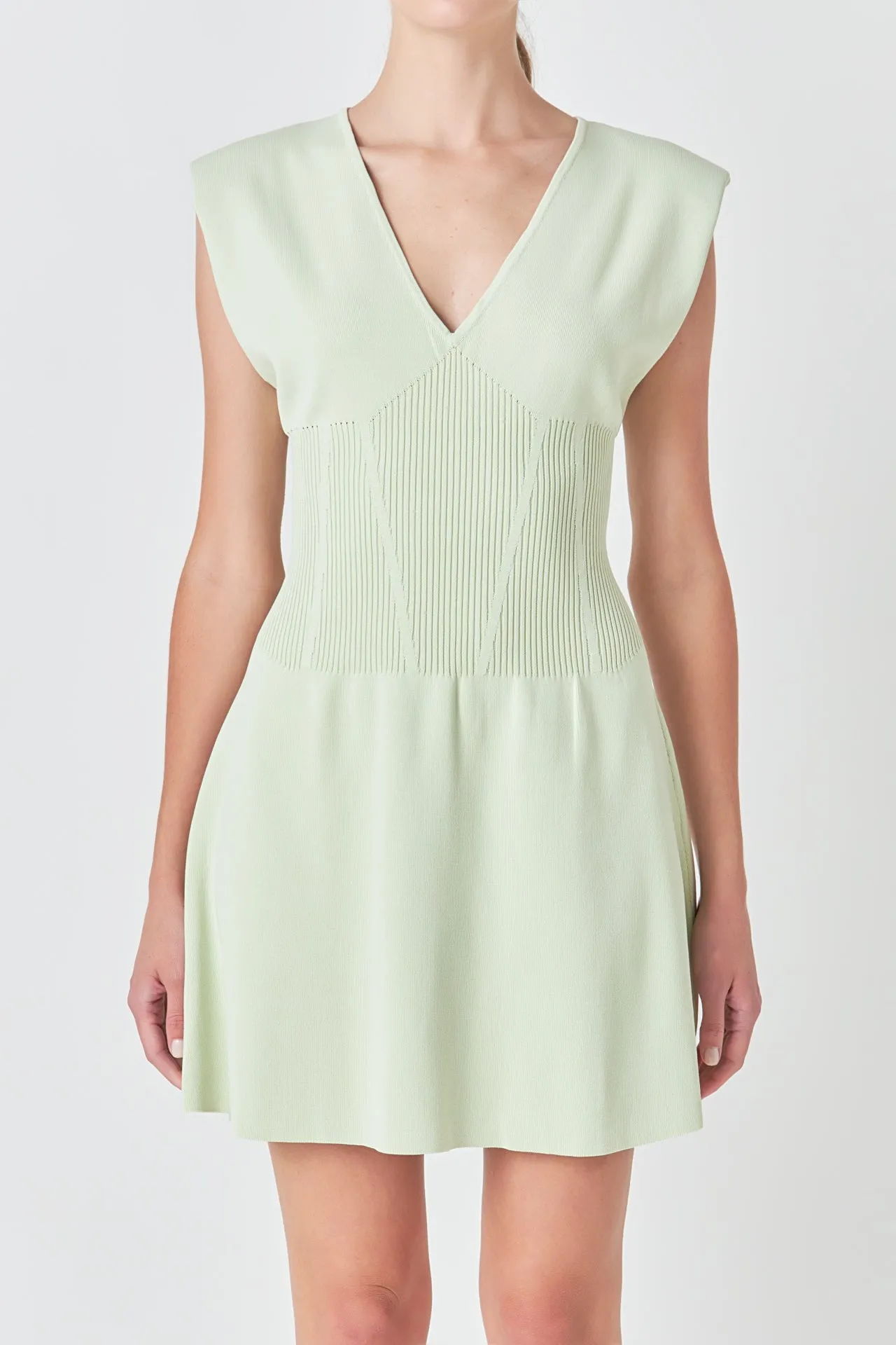 Endless Rose - Padded Shoulder Corset Detail Knit Mini Dress