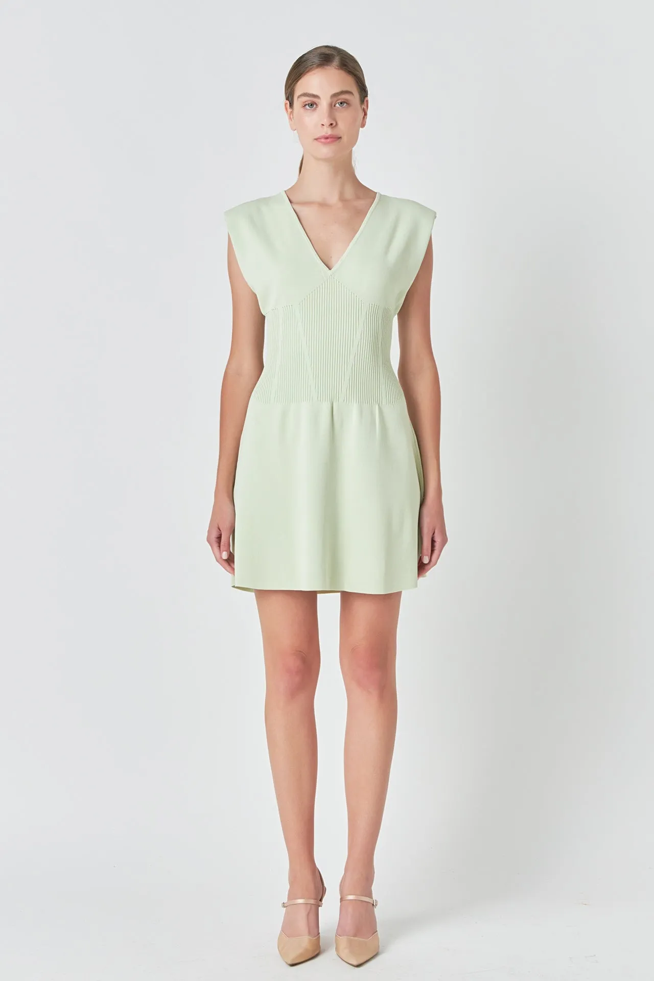 Endless Rose - Padded Shoulder Corset Detail Knit Mini Dress