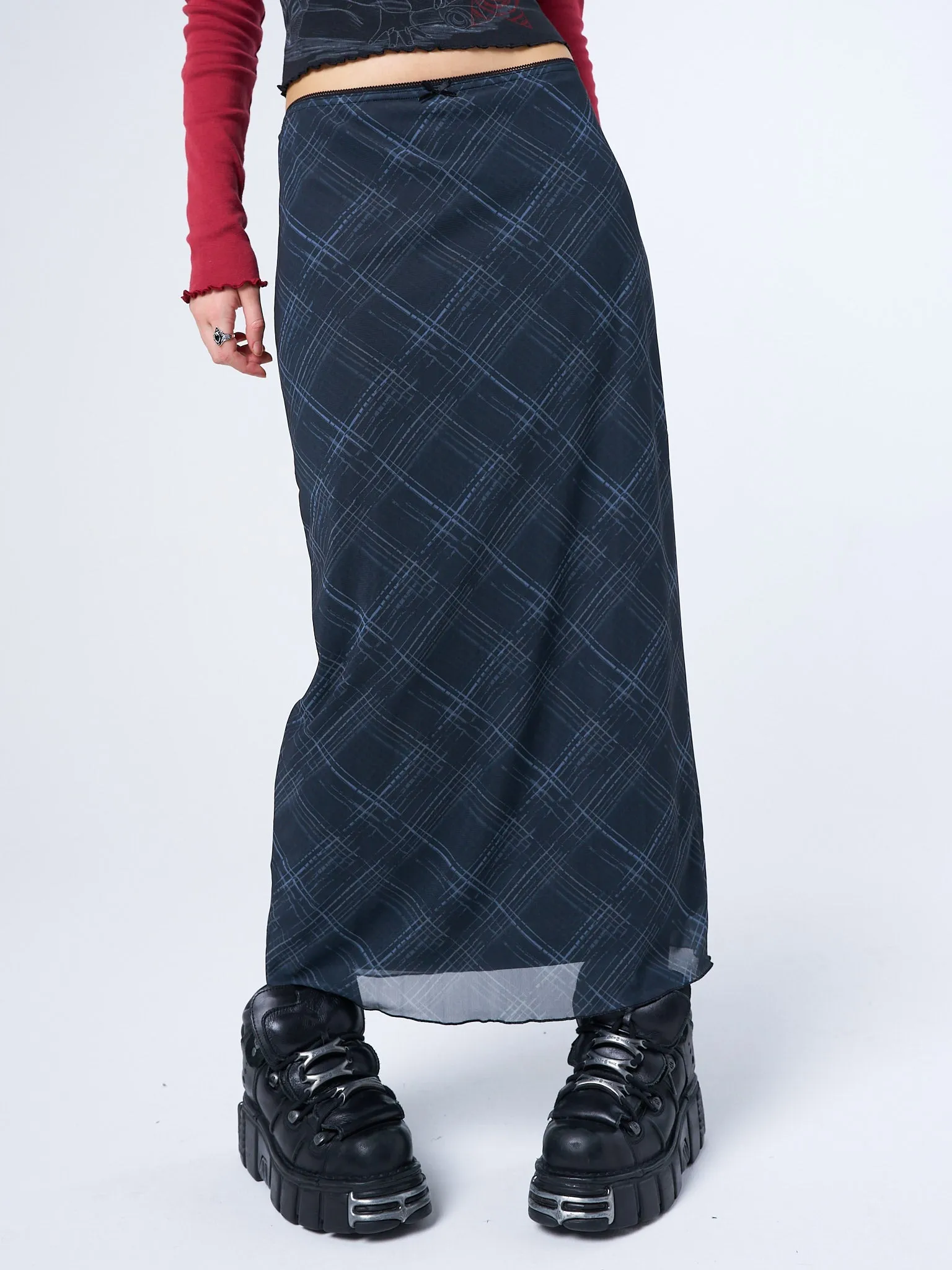 Erika Black Checked Mesh Maxi Skirt