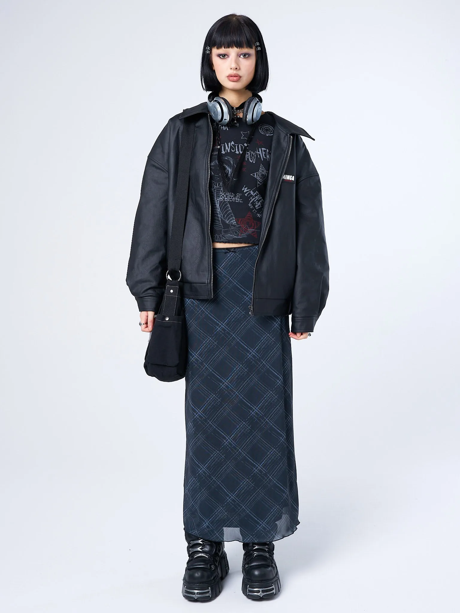 Erika Black Checked Mesh Maxi Skirt
