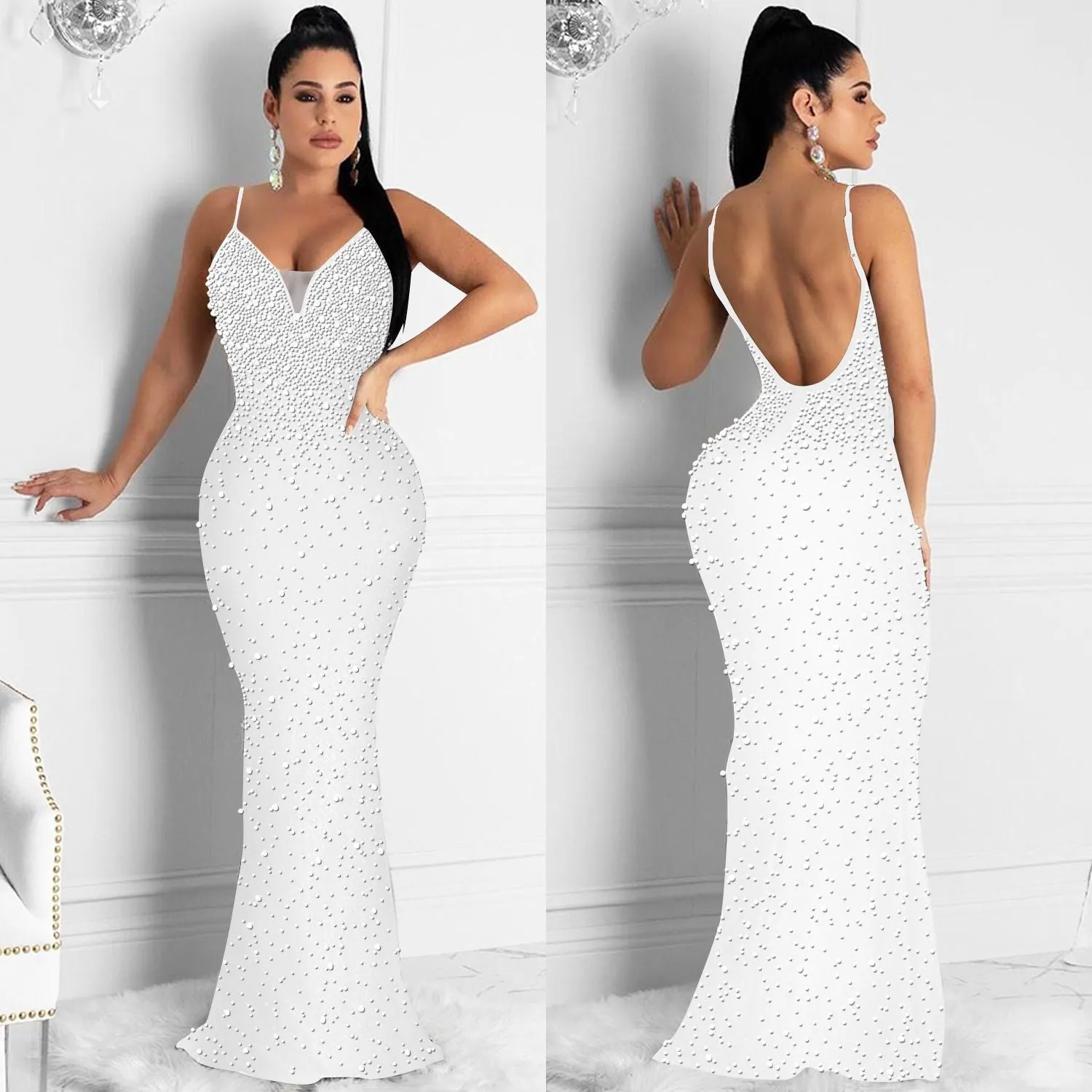 Funki Buys | Dresses | Women's Beaded Pearl Bodycon Dress