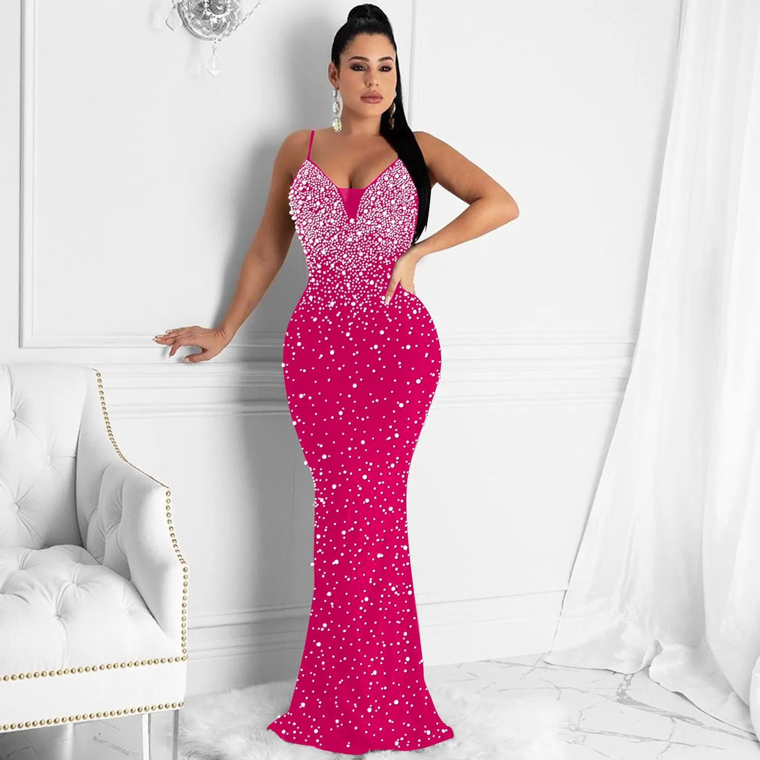 Funki Buys | Dresses | Women's Beaded Pearl Bodycon Dress