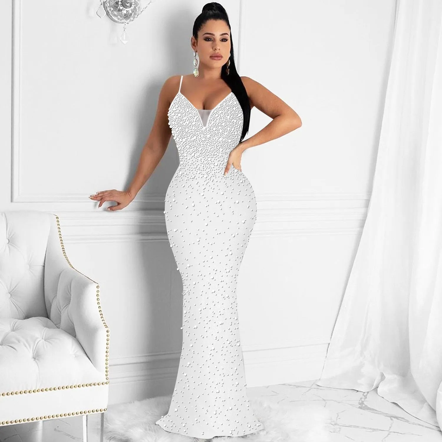 Funki Buys | Dresses | Women's Beaded Pearl Bodycon Dress