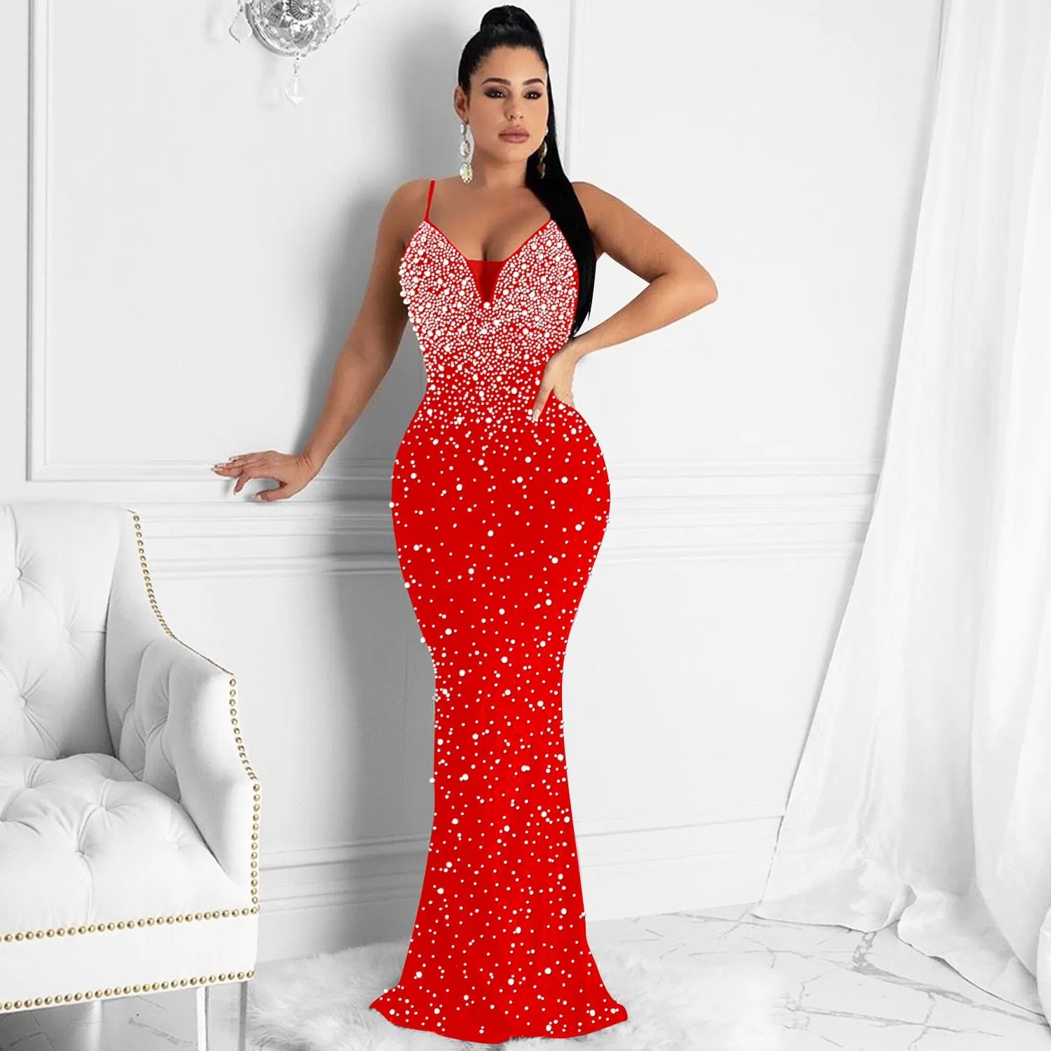 Funki Buys | Dresses | Women's Beaded Pearl Bodycon Dress