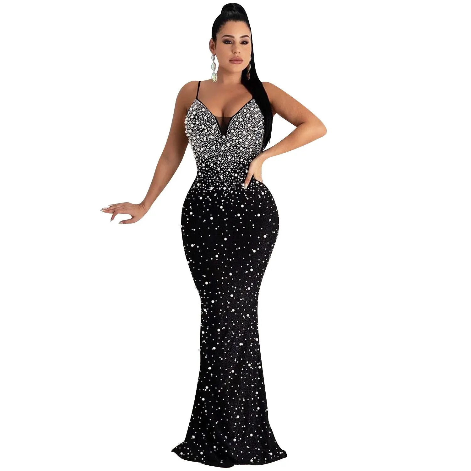 Funki Buys | Dresses | Women's Beaded Pearl Bodycon Dress