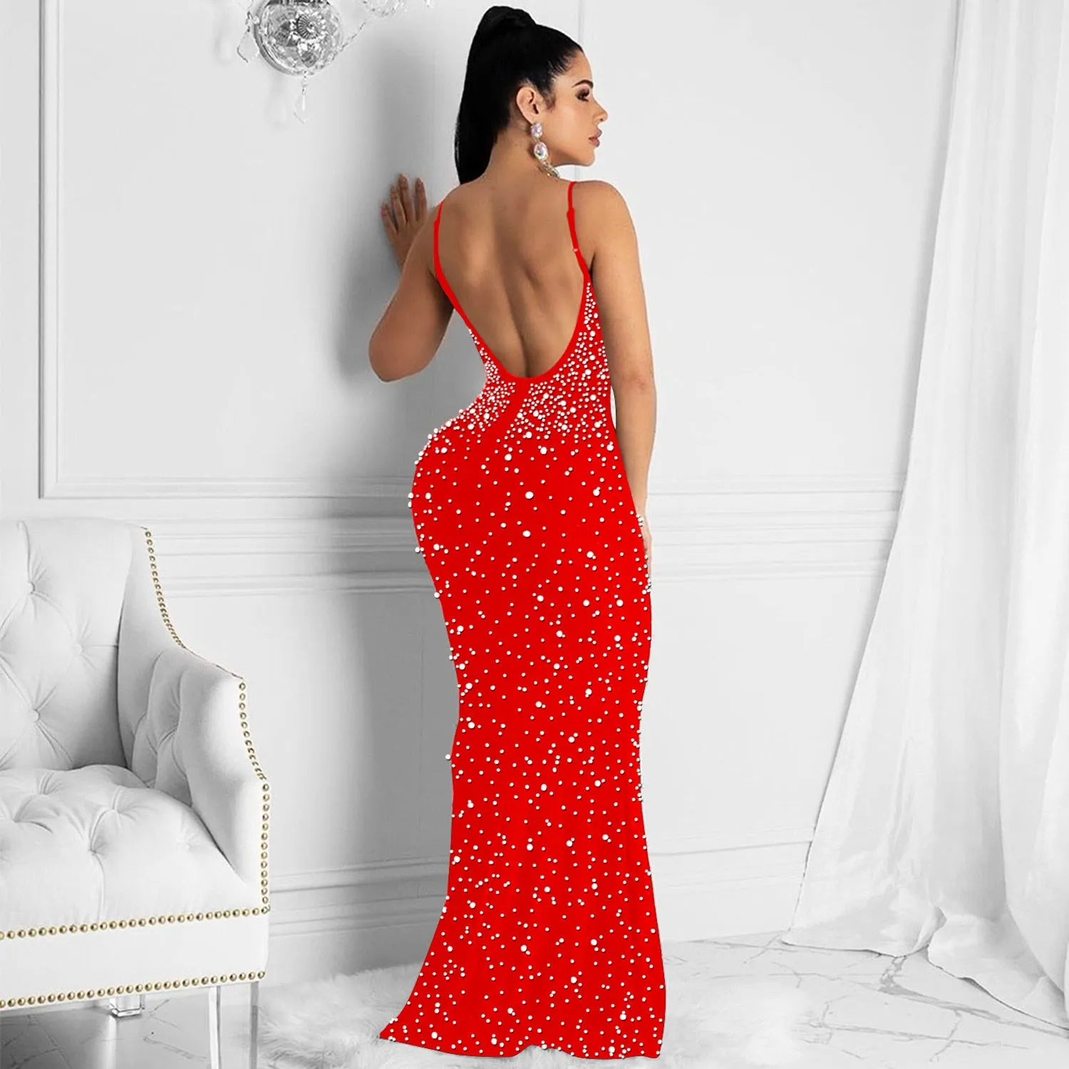 Funki Buys | Dresses | Women's Beaded Pearl Bodycon Dress