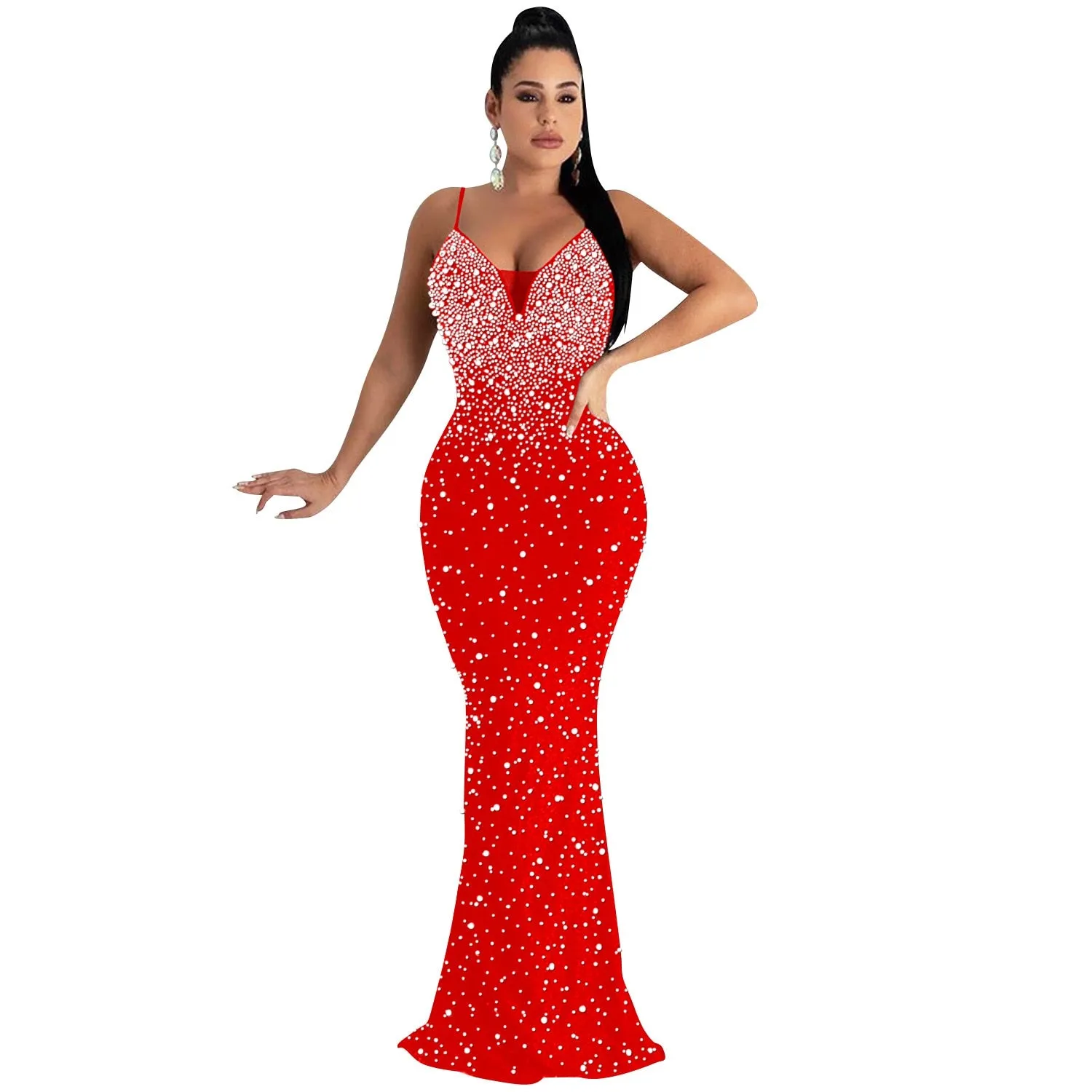 Funki Buys | Dresses | Women's Beaded Pearl Bodycon Dress