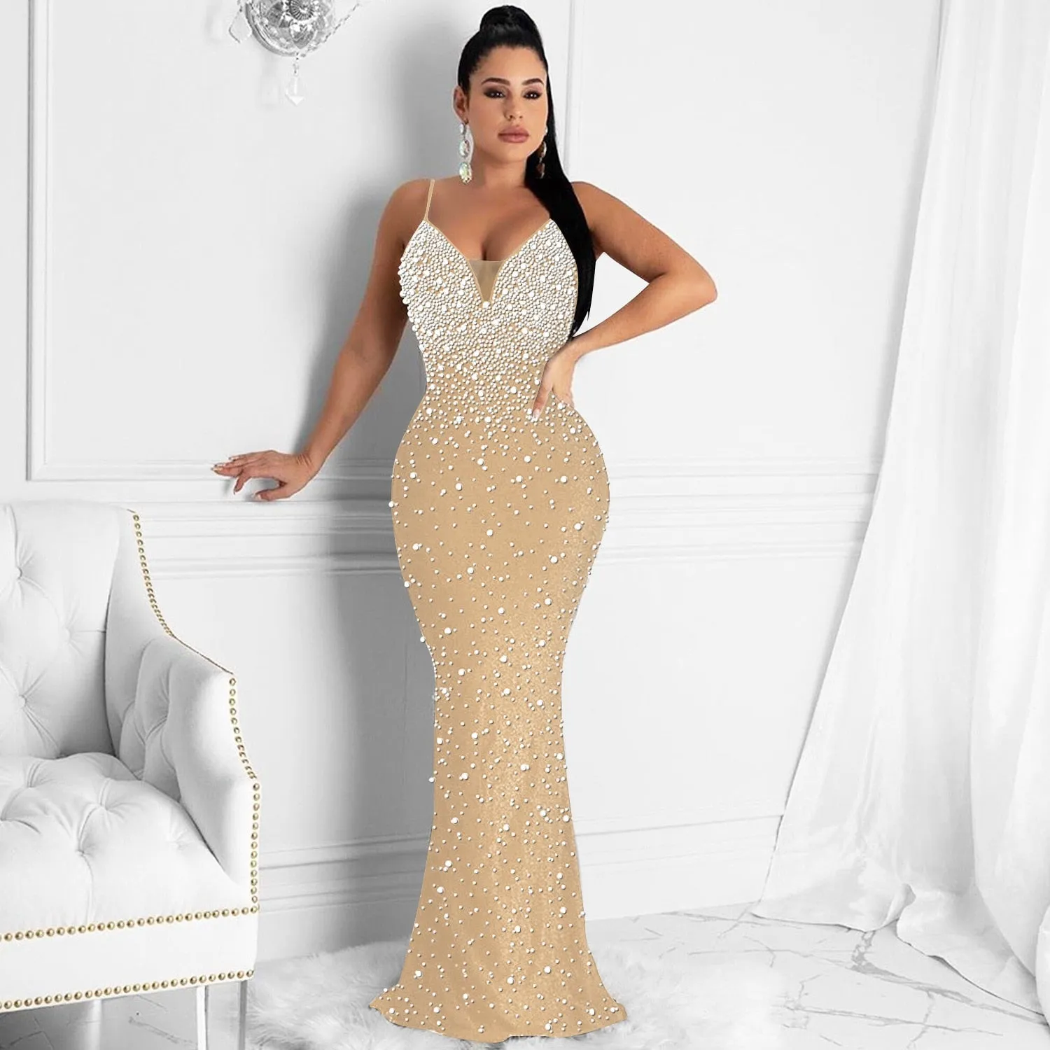 Funki Buys | Dresses | Women's Beaded Pearl Bodycon Dress