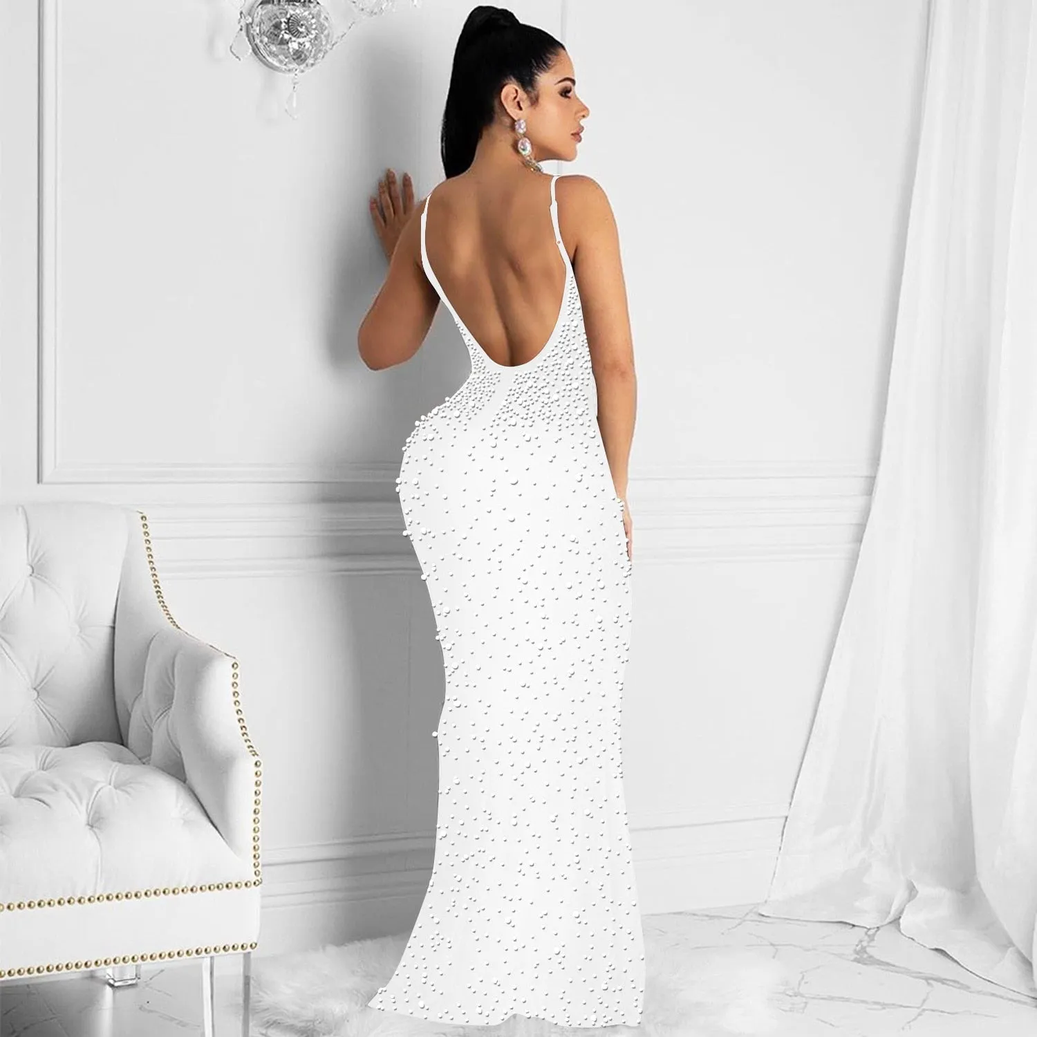 Funki Buys | Dresses | Women's Beaded Pearl Bodycon Dress
