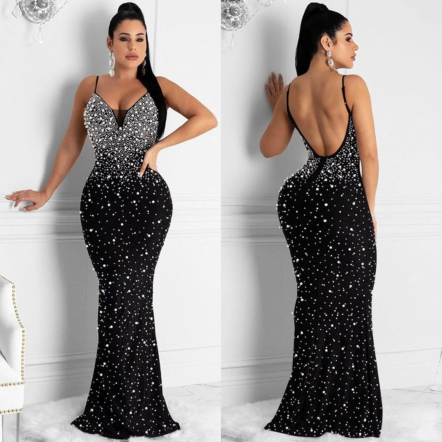 Funki Buys | Dresses | Women's Beaded Pearl Bodycon Dress
