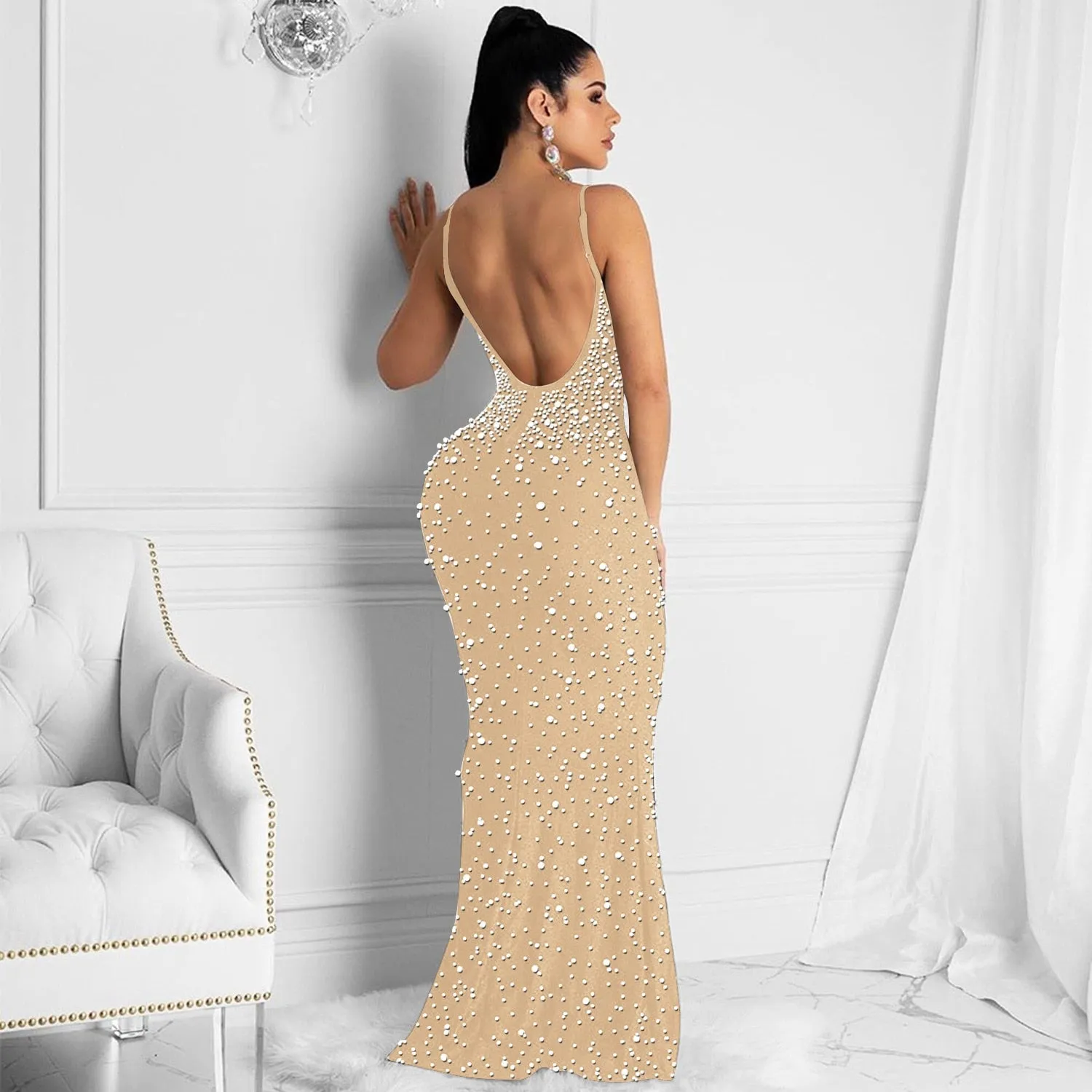 Funki Buys | Dresses | Women's Beaded Pearl Bodycon Dress