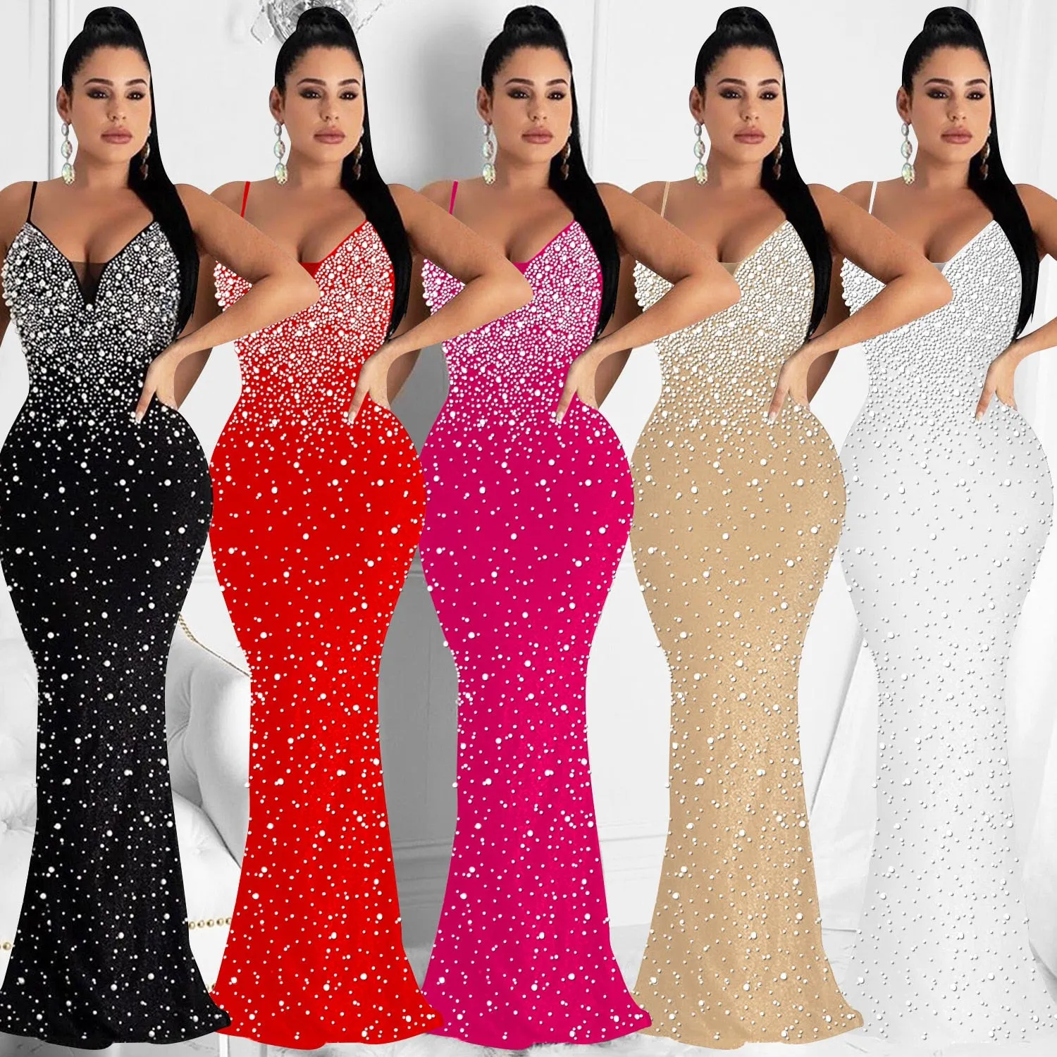 Funki Buys | Dresses | Women's Beaded Pearl Bodycon Dress