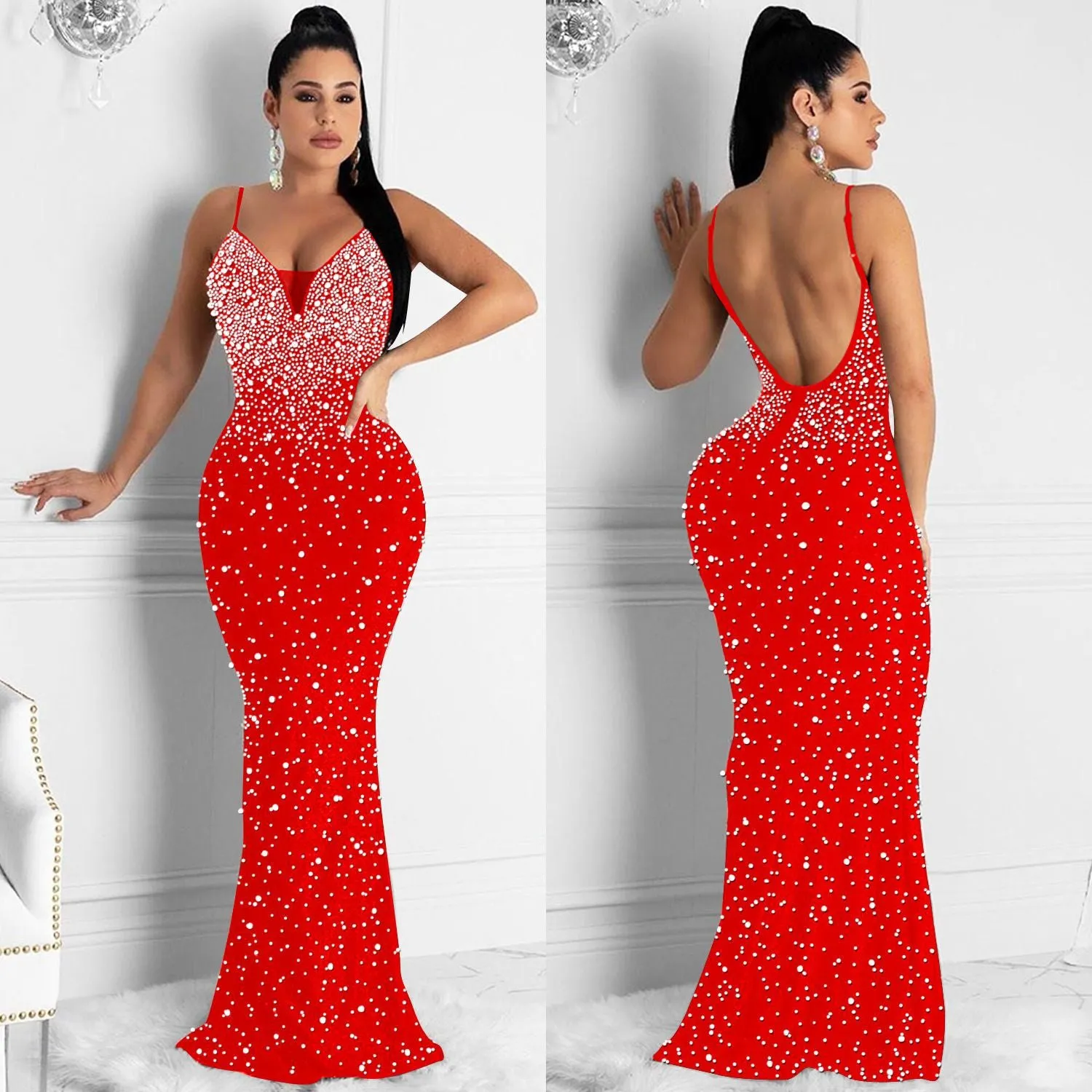 Funki Buys | Dresses | Women's Beaded Pearl Bodycon Dress