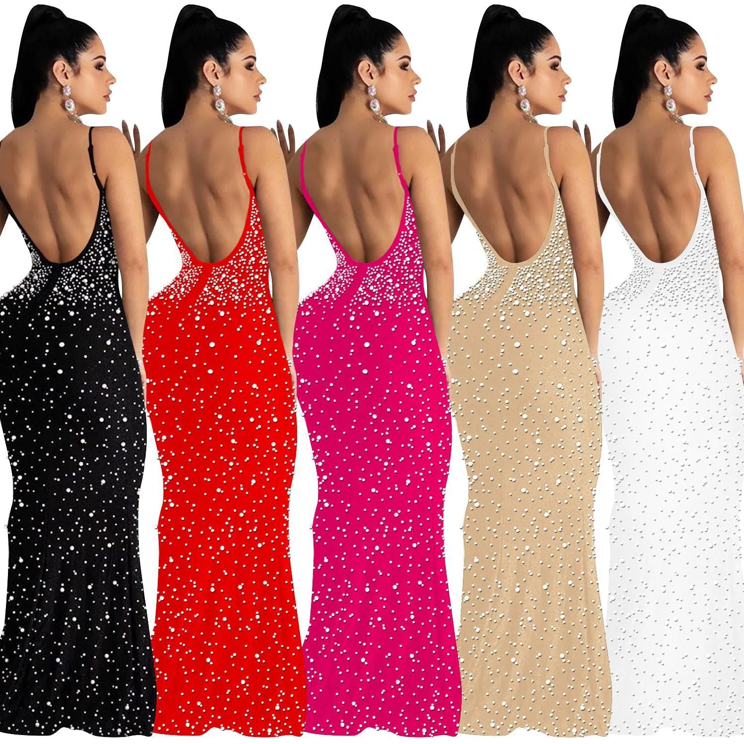 Funki Buys | Dresses | Women's Beaded Pearl Bodycon Dress