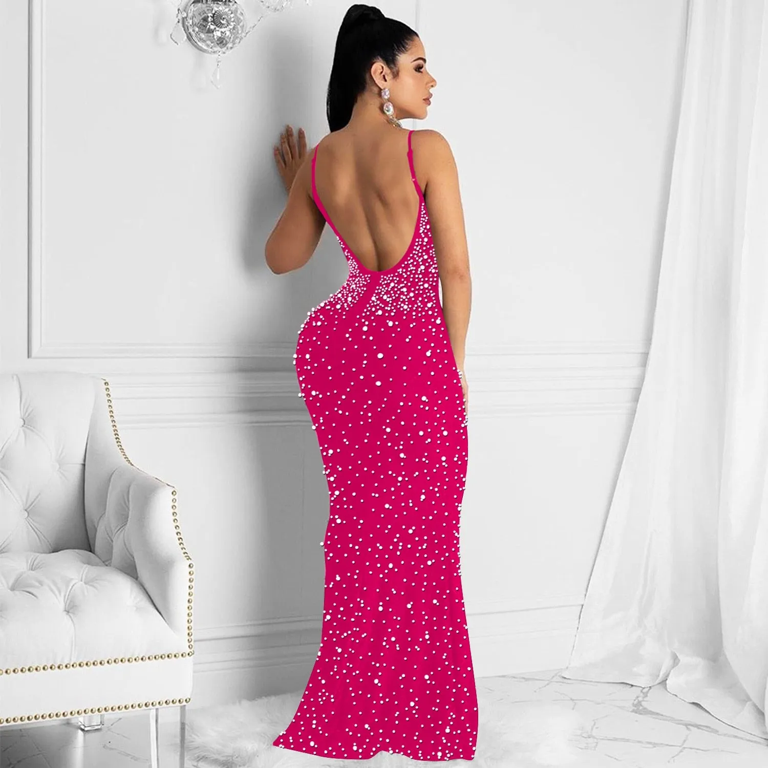 Funki Buys | Dresses | Women's Beaded Pearl Bodycon Dress