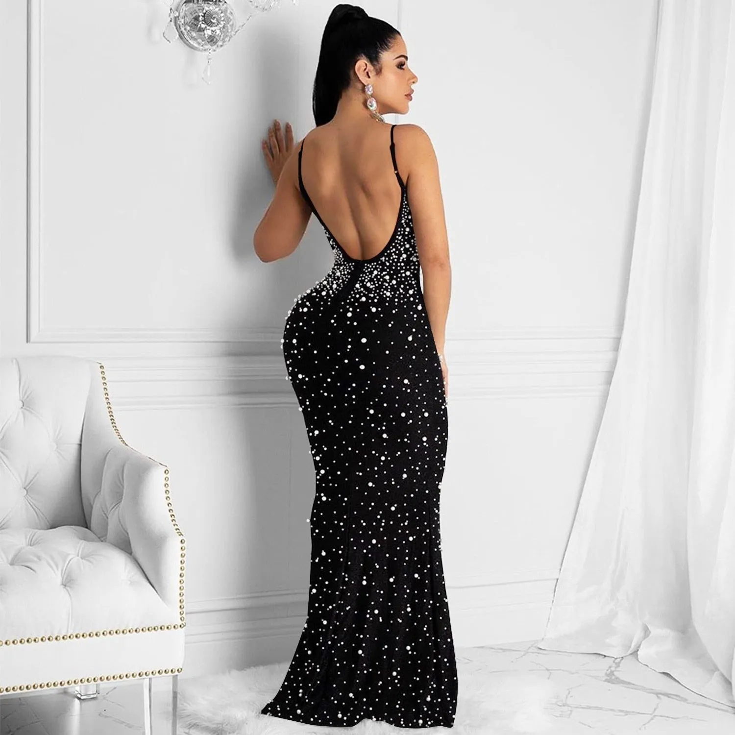 Funki Buys | Dresses | Women's Beaded Pearl Bodycon Dress