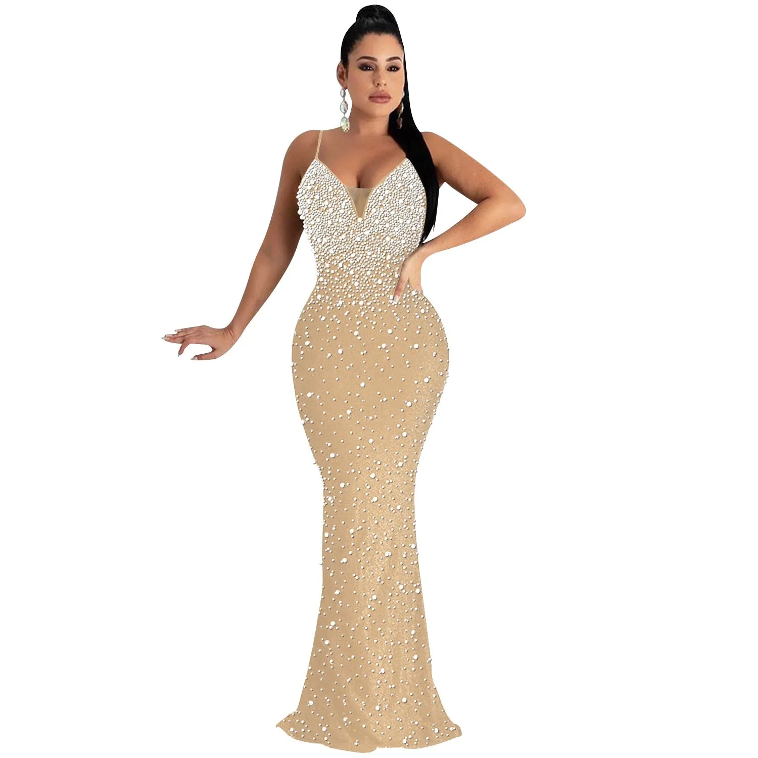 Funki Buys | Dresses | Women's Beaded Pearl Bodycon Dress
