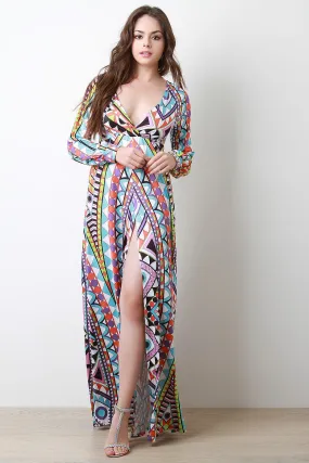 Geometric Print High Thigh Slit Maxi Dress