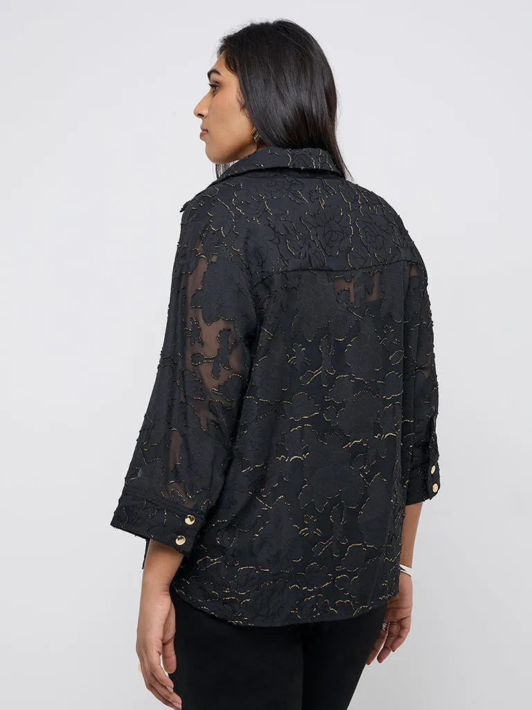 Gia Black Floral Design Shirt with Camisole
